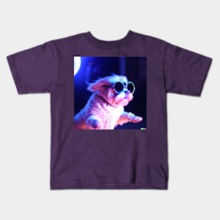 Neon Dog Wearing sunglasses dancing in the night Kids T-Shirt